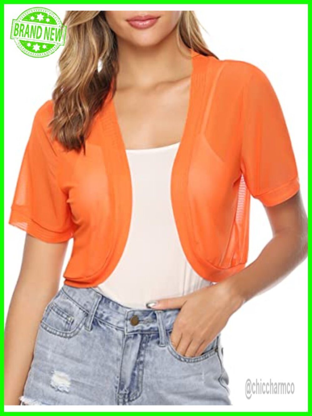Open Front Mesh Cropped Bolero Shrug Short Sleeve Sheer Cardigan